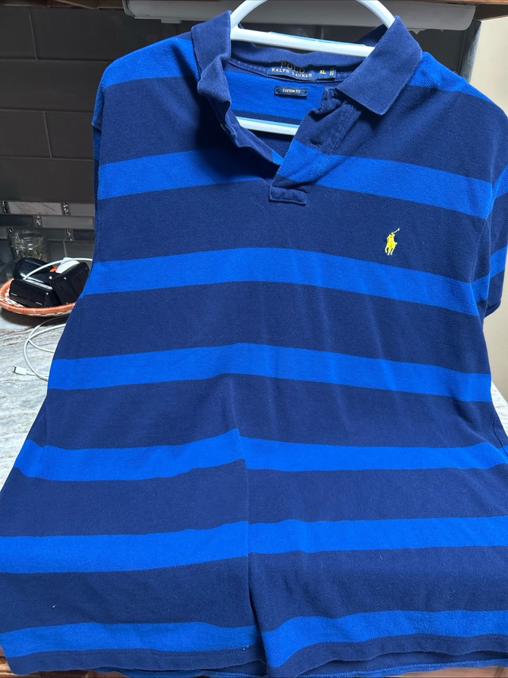 Polo Ralph Lauren Polo Shirt Mens XL Blue Striped Short Sleeve Classic Fit.